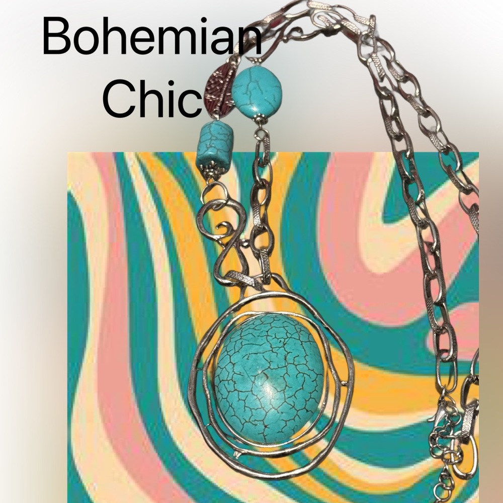 Vintage Turquoise and Silver Pendant Necklace